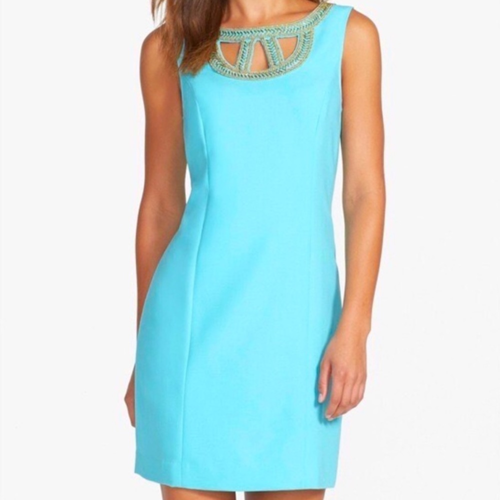 Lilly Pulitzer Blue and Gold Sheath Mini Dress